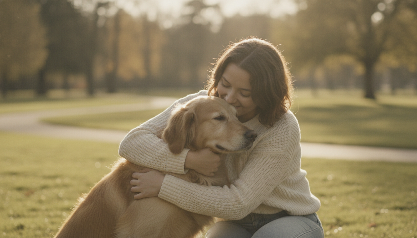 Una persona abraza a su perro en un momento de conexión serena